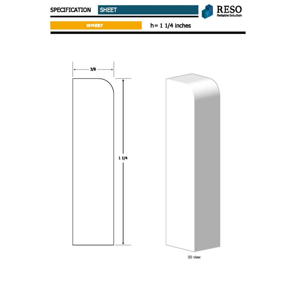 RESO RMC 887 3/8 in. D x 1-1/4 in. W x 99 in. L Primed Finger-Joined Pine Doorstop Molding 20-Pieces 160 ft. Total
