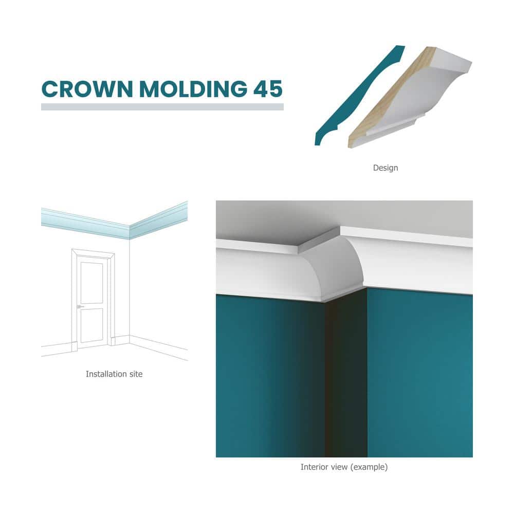 RESO RMC M45 9/16 in. D x 5-1/4 in. W x 96 in. L Primed Finger-Joined Pine Crown Molding 20-Pieces 160 ft. Total
