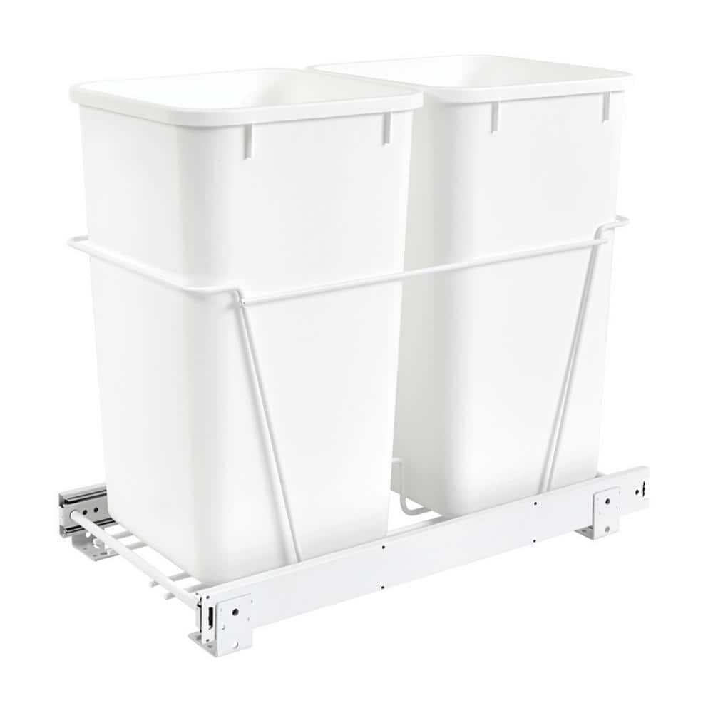 Rev-A-Shelf 27-Quart Plastic Pull-Out Trash Can, Double Bin, White, RV-15PB-2 S