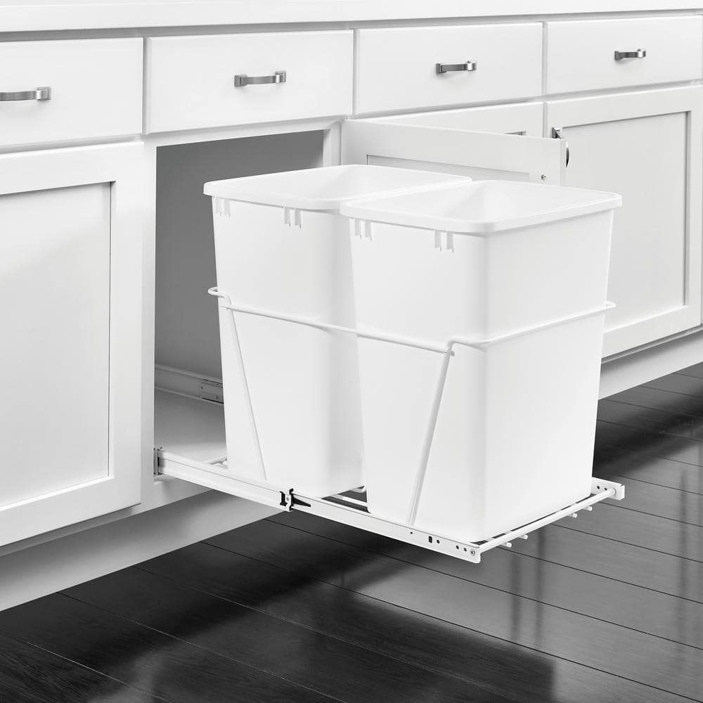 Rev-A-Shelf 27-Quart Plastic Pull-Out Trash Can, Double Bin, White, RV-15PB-2 S