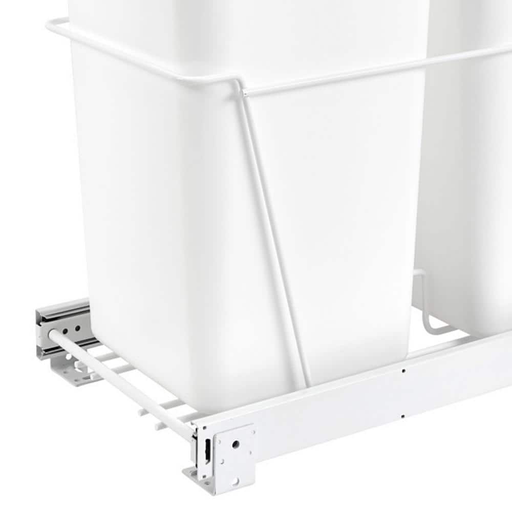 Rev-A-Shelf 27-Quart Plastic Pull-Out Trash Can, Double Bin, White, RV-15PB-2 S