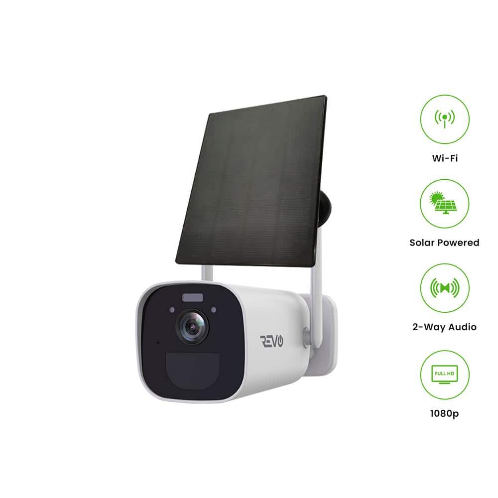 Revo Wireless Battery Operated Solar 1080p Indoor/Outdoor Standard Security Camera with 2-Way Audio and 32GB Micro SD Card