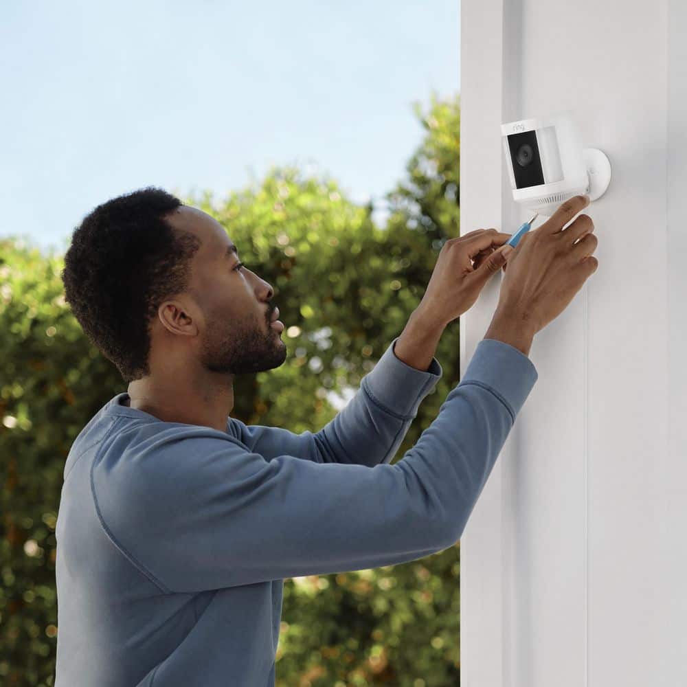 Ring Spotlight Cam Plus, Plug-In - Smart Security Video Camera with LED Lights, 2-Way Talk, Color Night Vision, White