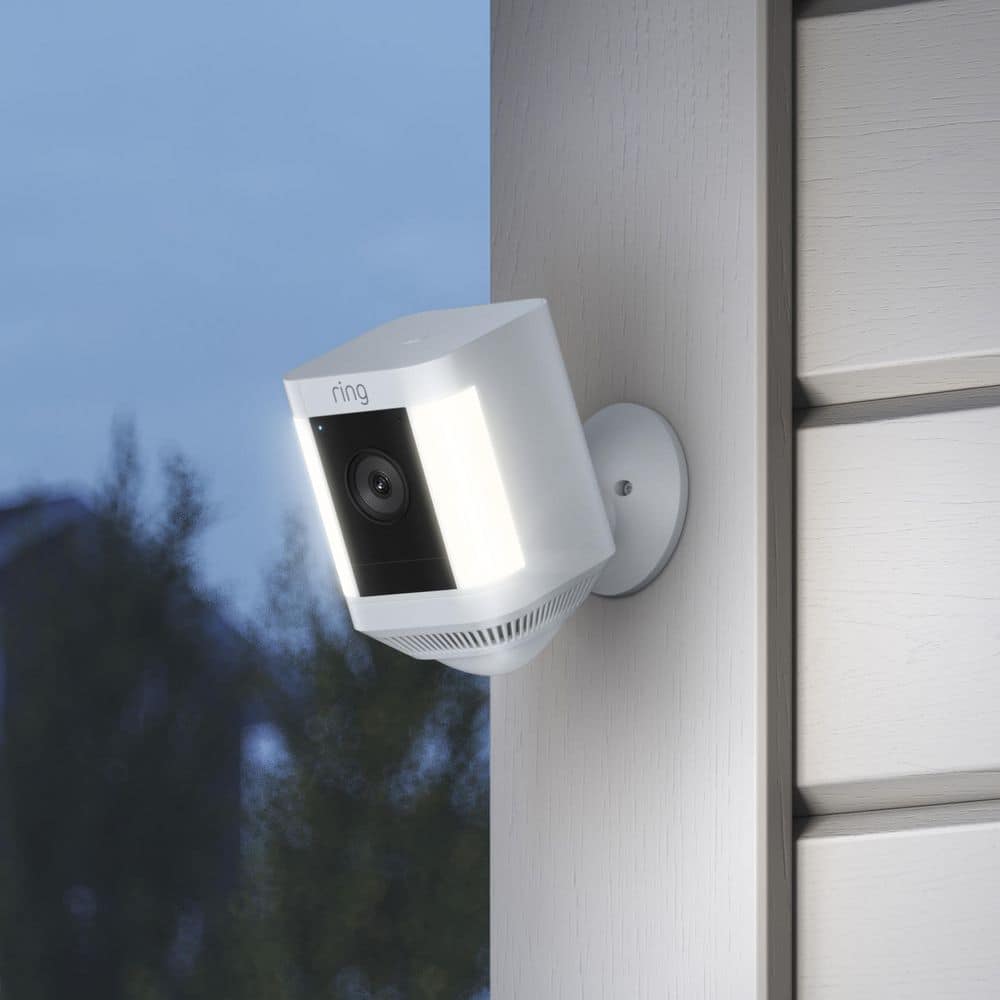 Ring Spotlight Cam Plus, Battery - Smart Security Video Camera with LED Lights, 2-Way Talk, Color Night Vision, White