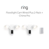 Ring Floodlight Cam Wired Plus Outdoor White Security Standard Surveillance Camera 2-Pack with Chime Pro