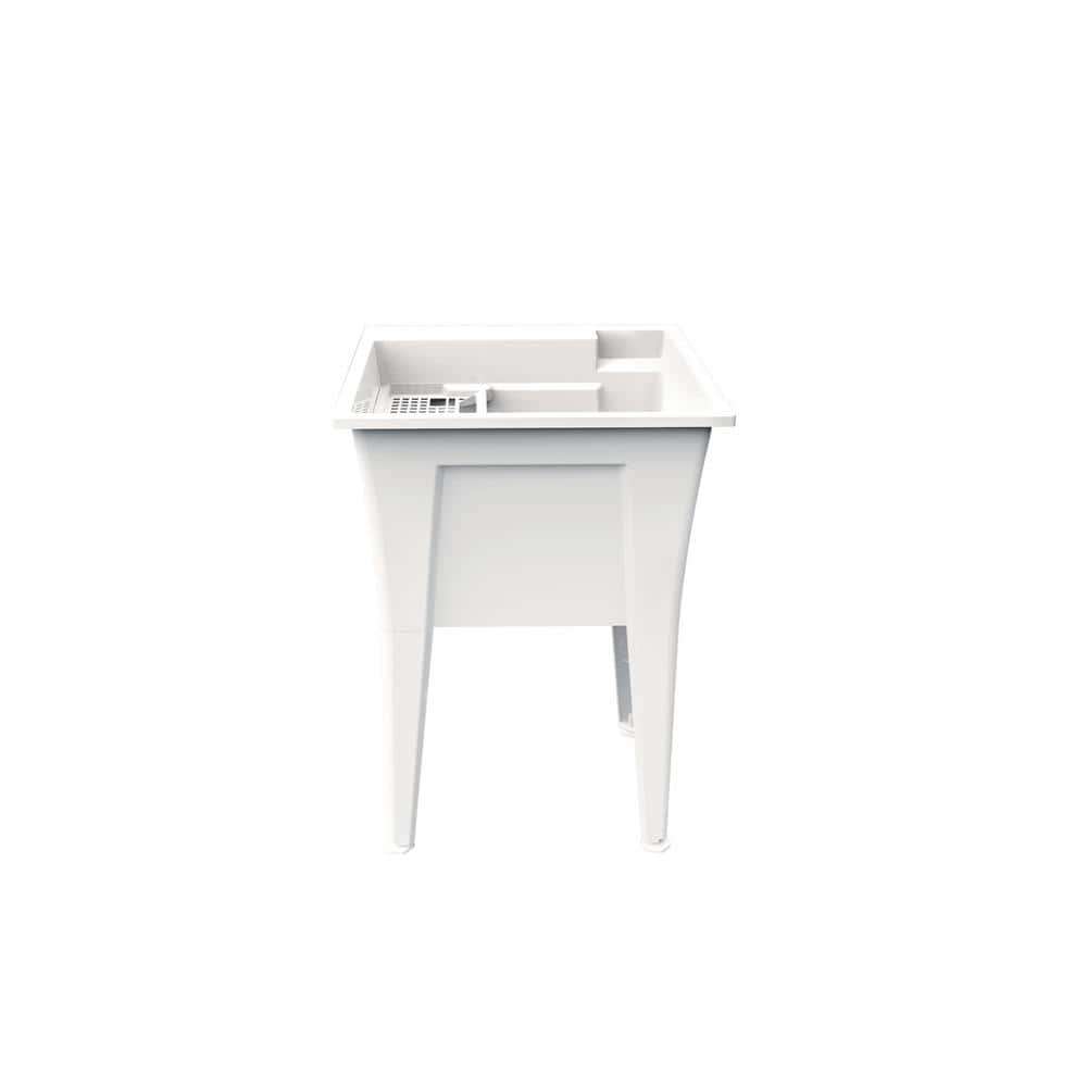 RUGGED TUB 24x22 White Freestanding Utility Laundry Sink with Adjustable Levelers