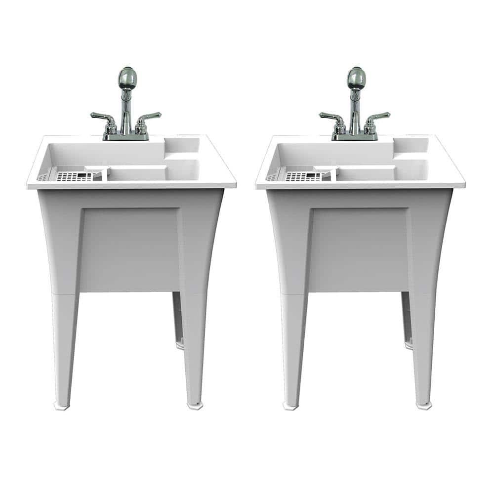 RUGGED TUB 24 in. x 22 in. White Freestanding Utility/Laundry Sink Set with 2-Handle Pullout Faucet