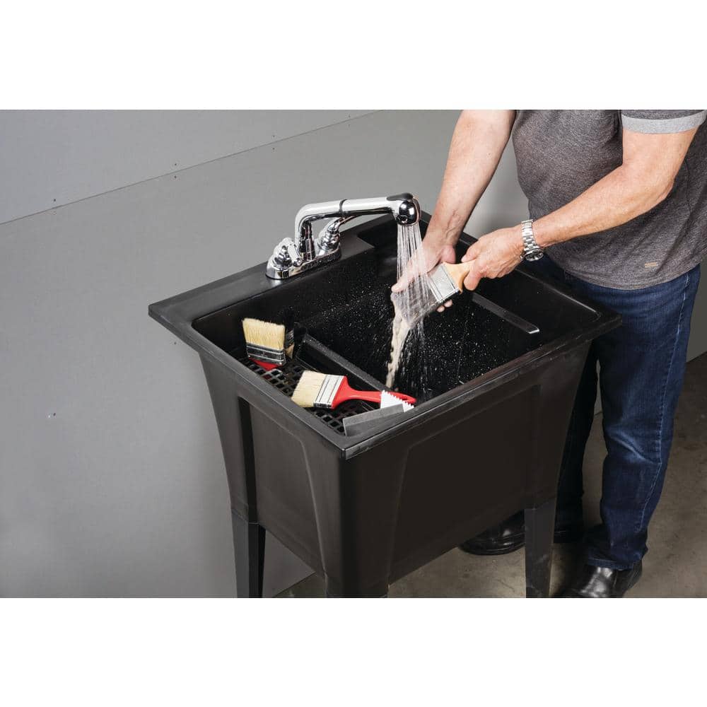 RUGGED TUB 24 in. x 22 in. White Utility/Laundry Sink with Pullout Faucet