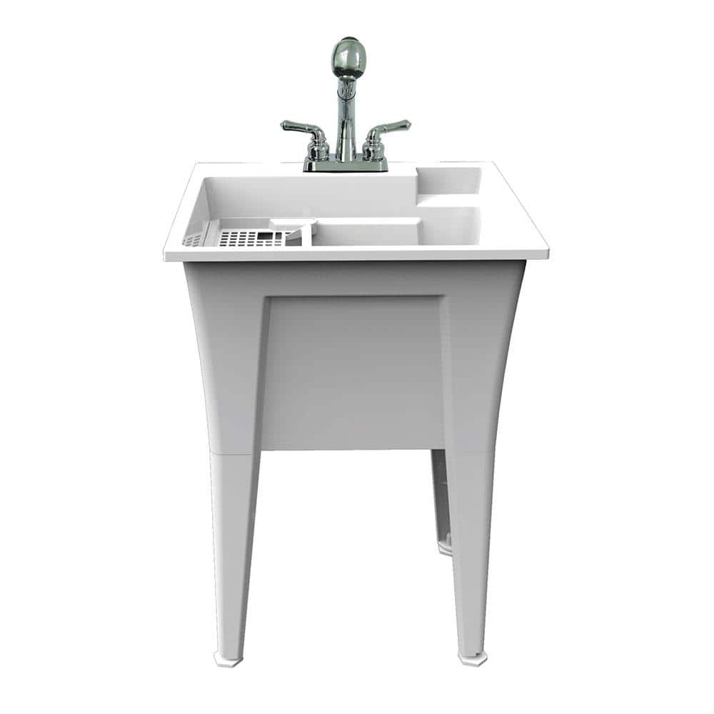 RUGGED TUB 24 in. x 22 in. White Utility/Laundry Sink with Pullout Faucet