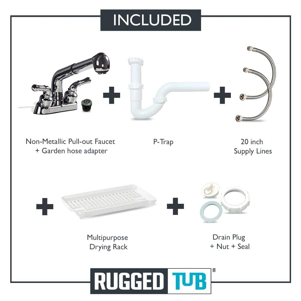 RUGGED TUB 24 in. x 22 in. White Utility/Laundry Sink with Pullout Faucet