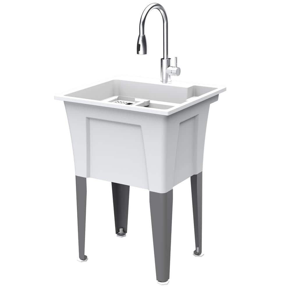 RUGGED TUB 18 Gal Freestanding Utility/Laundry Sink with Microban Protection and Faucet