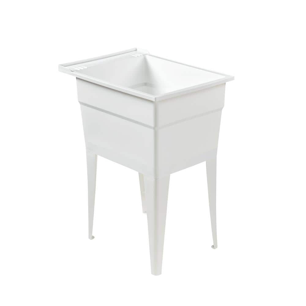 RUGGED TUB 18 in. x 24 in. White Freestanding Utility Sink with Black Pullout Faucet