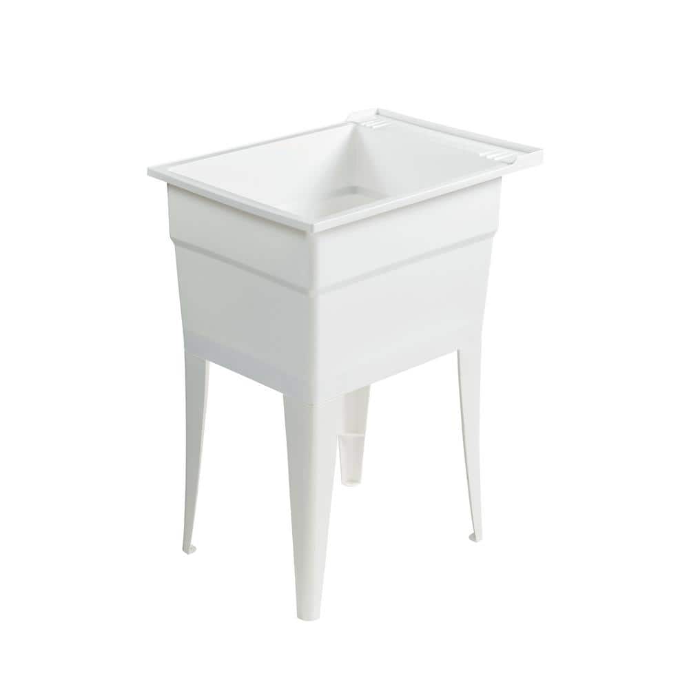 RUGGED TUB 18 in. x 24 in. White Freestanding Utility Sink with Black Pullout Faucet