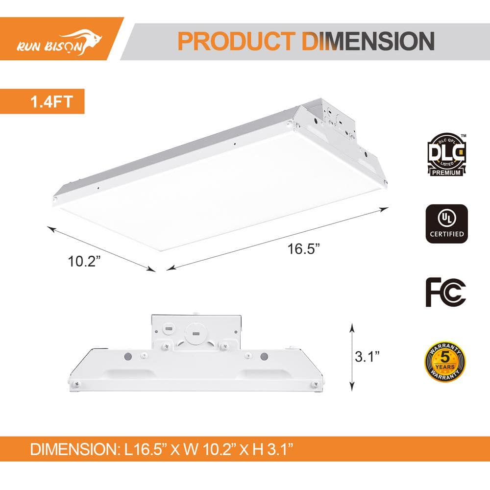 RUN BISON 1.4 ft. 115-Watt 17,000-Lumens Integrated LED Dimmable White Linear High Bay Light 120-277-Volt 4000K/5000K (2-Pack)