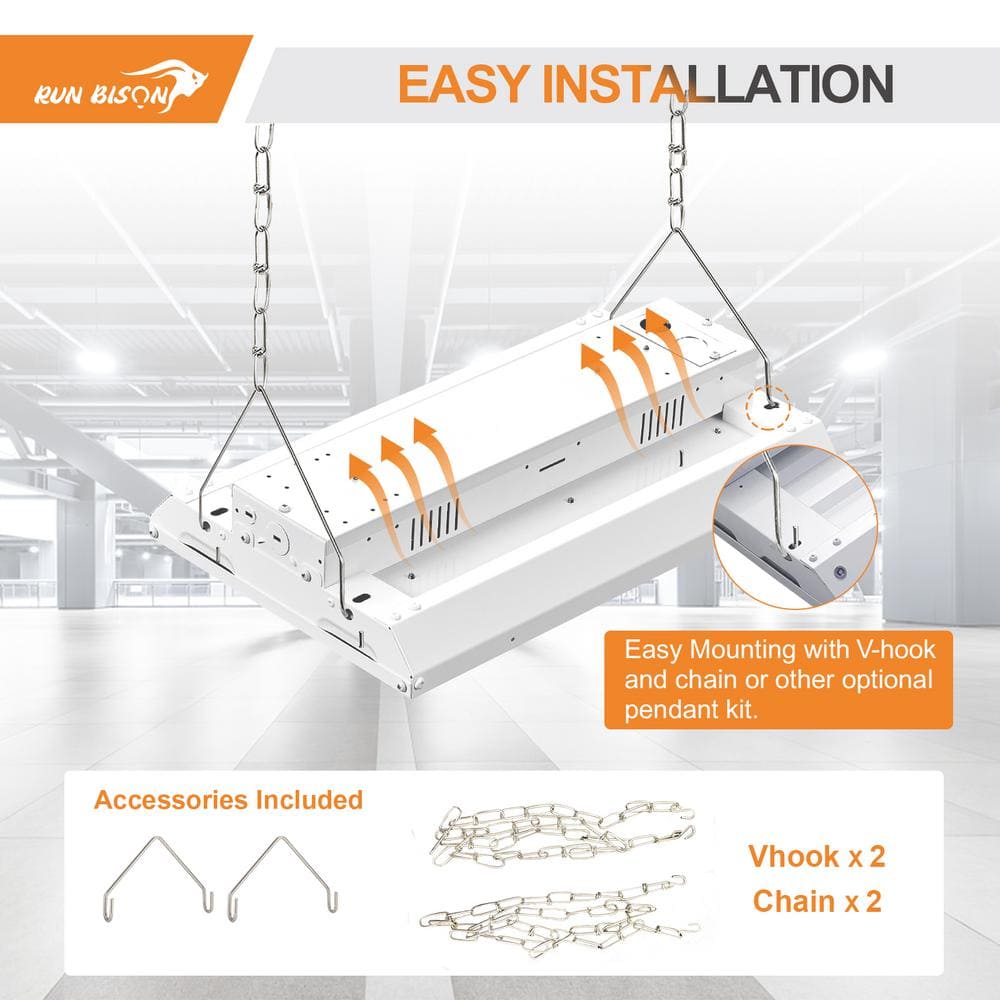 RUN BISON 1.4 ft. 200-Watt Equivalent 17,000 Lumens Integrated LED Dimmable White Linear High Bay Light 120-277 Volt 4000K/5000K