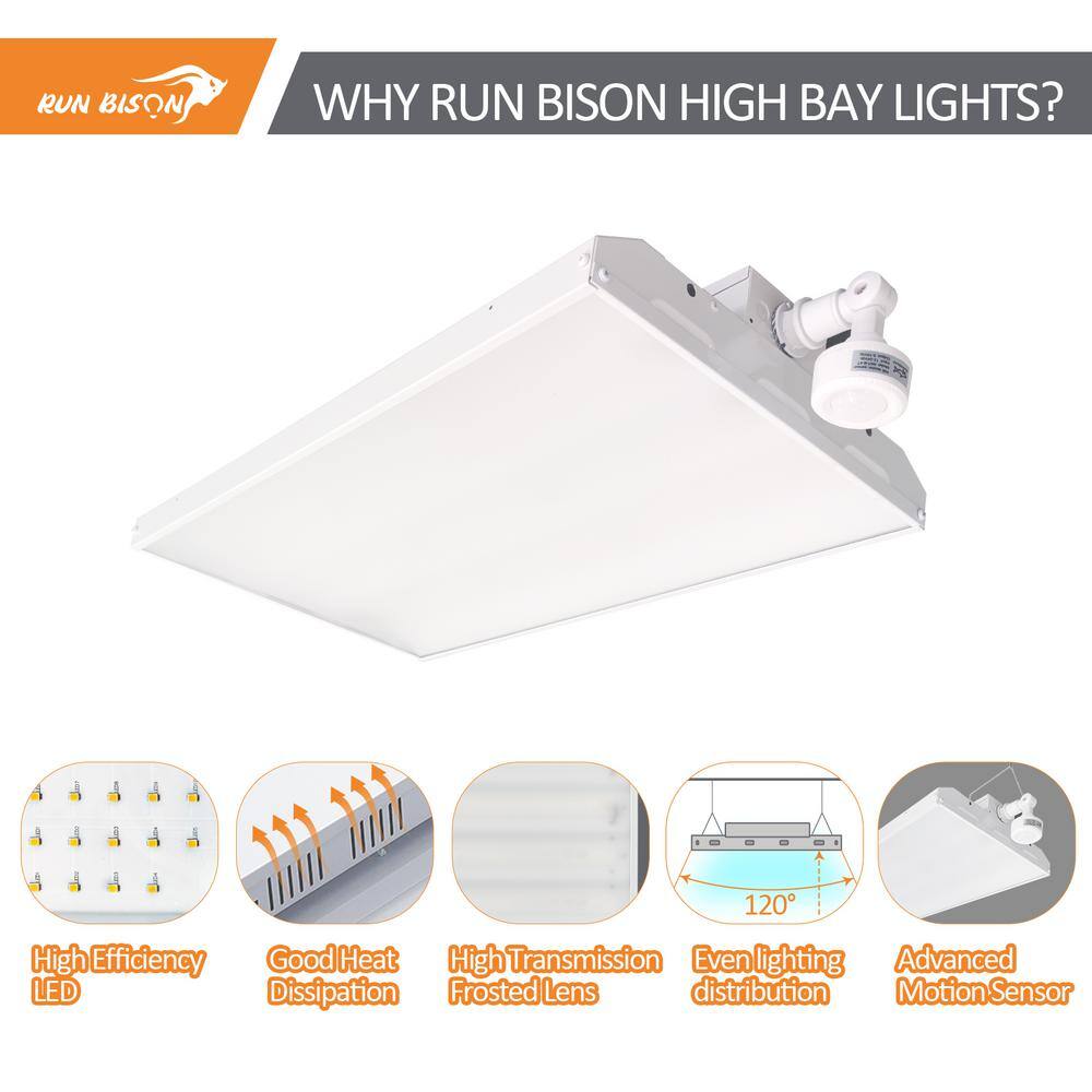 RUN BISON 2 ft. 600-Watt Equivalent Integrated LED High Bay Light with Motion Sensor120-Volt-277-Volt 20,925 Lumens 5000K(2-Pack)