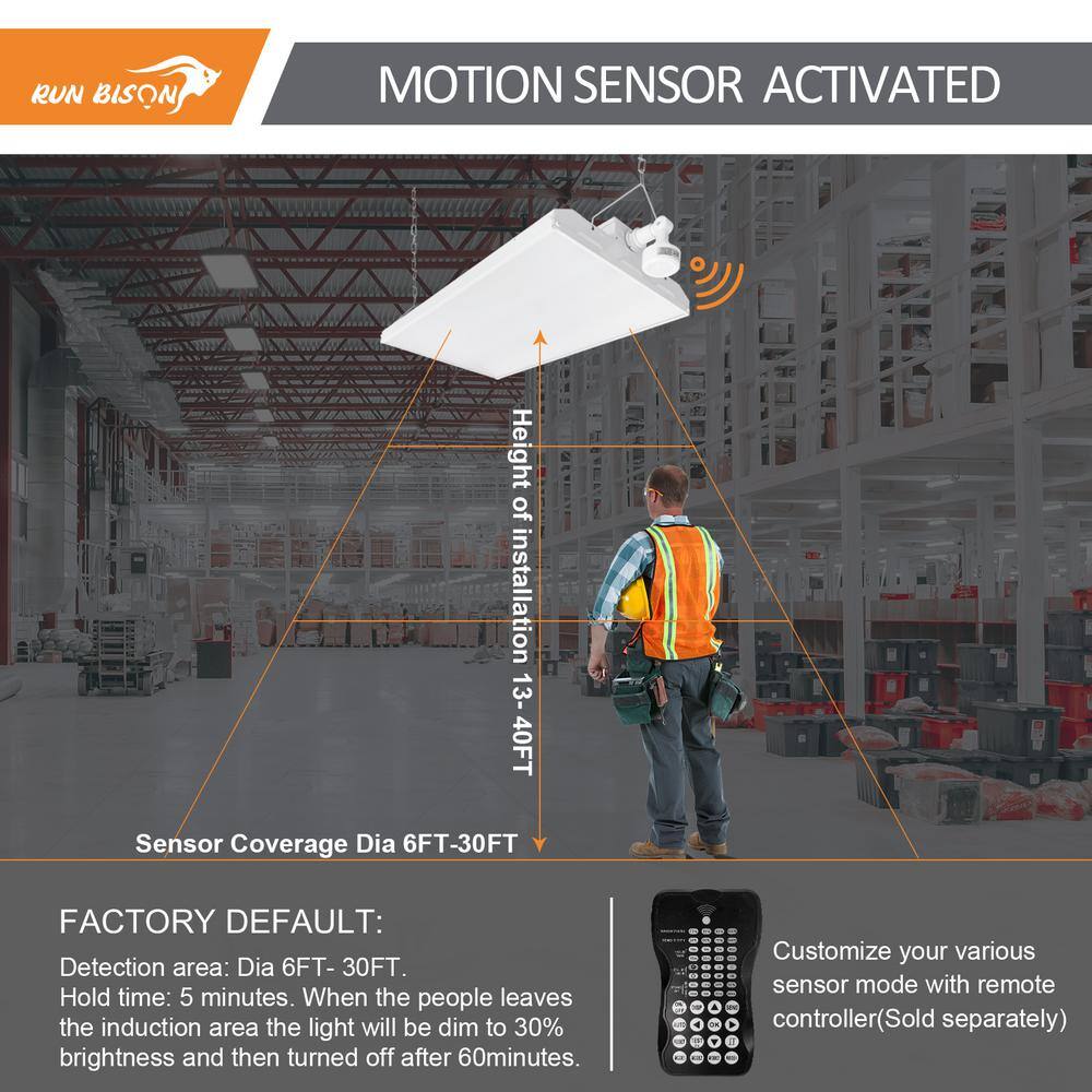 RUN BISON 2 ft. 600-Watt Equivalent Integrated LED High Bay Light with Motion Sensor120-277V 20,925 Lumens 5000K(4-Pack)