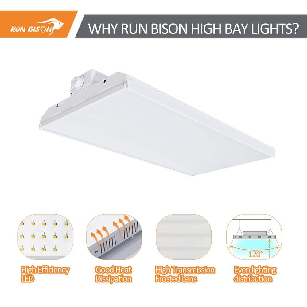 RUN BISON Contractor Select 2 ft. 600-Watt Equivalent Integrated LED Dimmable Linear High Bay Light Fixture, 20,925 Lumens 5000K