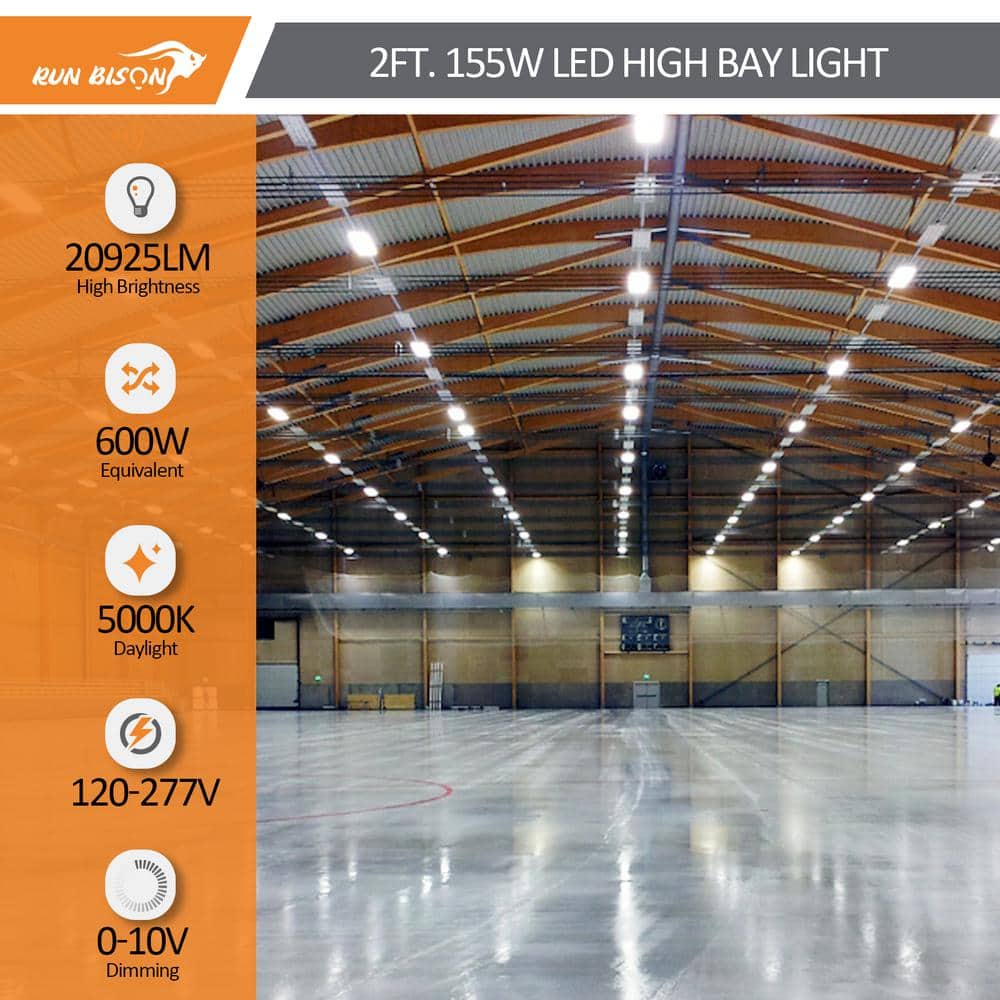 RUN BISON 2 ft. 600-Watt Equivalent Up To 28,350 Lumens Integrated LED Dimmable High Bay Light, 5000K Daylight, UL Listed (4-Pack)