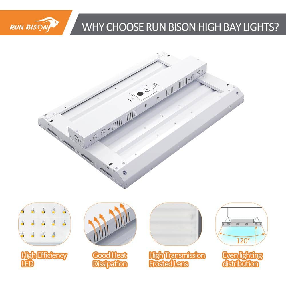 RUN BISON 2-Pack 2ft. 800Watt Equivalent White Integrated LED Dimmable Linear High Bay Light,120- 277Volt 22,950Lumens 4000K/5000K