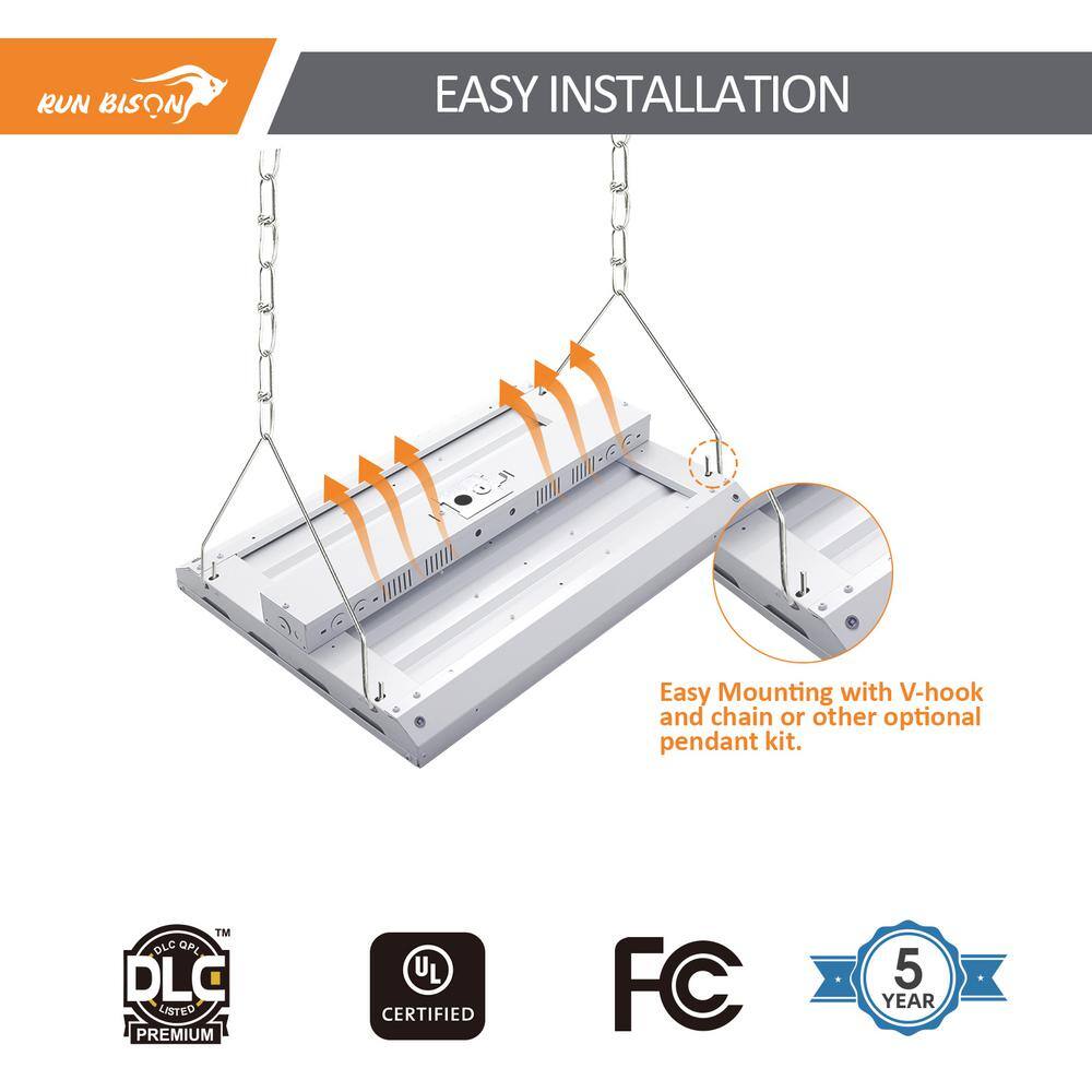 RUN BISON 4-Pack 2ft. 800-Watt Equivalent White Integrated LED Dimmable High Bay Light, 120-277-Volt 22950Lumens 2CCT 4000K 5000K