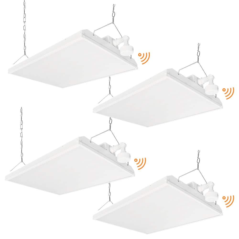 RUN BISON 4-Pack 2 ft. 800-Watt Equivalent 28,350 Lumens Integrated LED Dimmable High Bay Light With Motion Sensor, 5000K Daylight