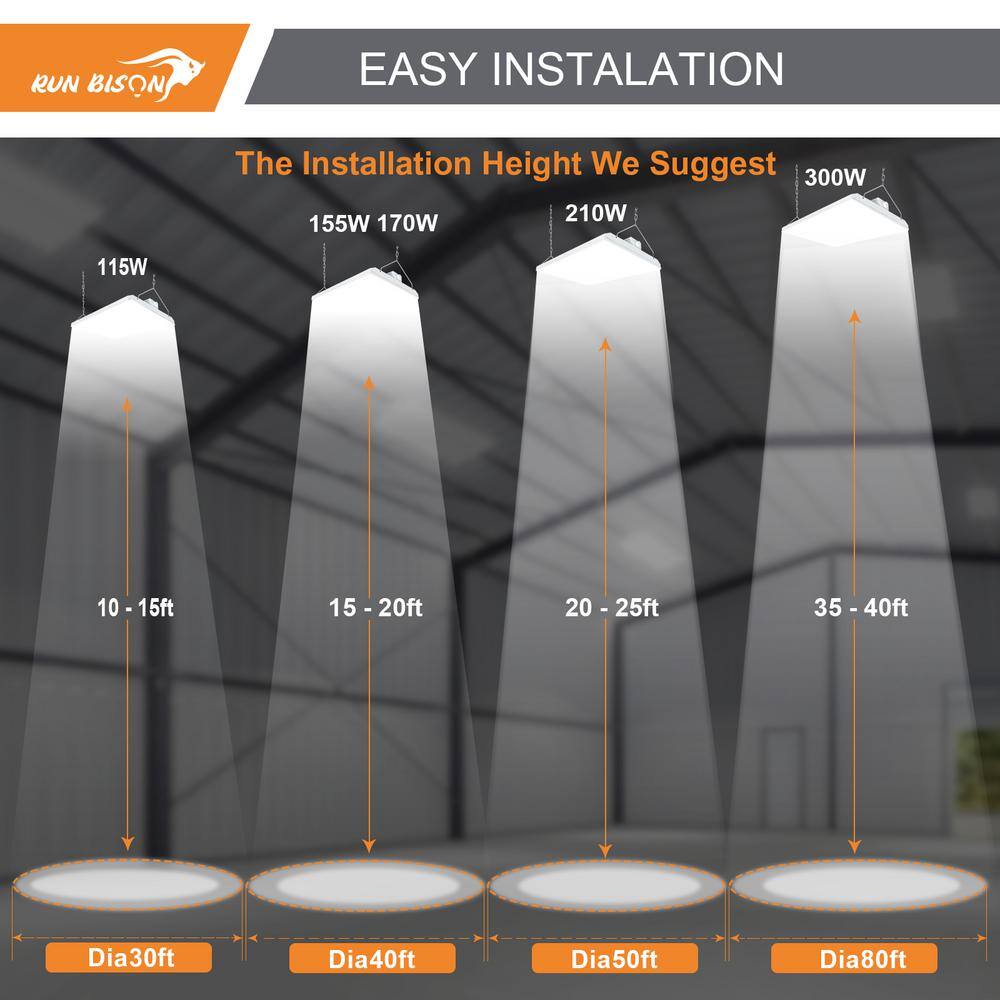 RUN BISON 4-Pack 2 ft. 800-Watt Equivalent 28,350 Lumens Integrated LED Dimmable High Bay Light With Motion Sensor, 5000K Daylight