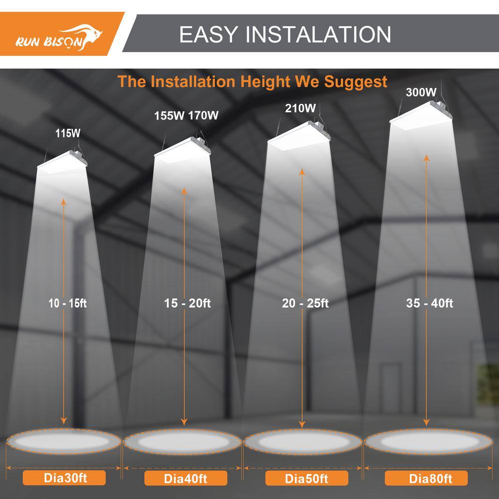 RUN BISON 4 ft. White 1000-Watt Equivalent Integrated LED Dimmable Linear High Bay Light, 40500 Lumens 5000K Dayllight