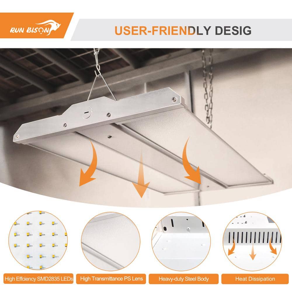 RUN BISON 2 ft. 850-Watt Equivalent 29700 Lumens Integrated LED Dimmable White Linear High Bay Light with Adjustable Panel, 5000K