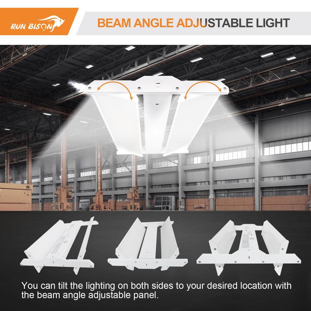 RUN BISON 2 ft. 220-Watt 29700 Lumens Integrated LED Dimmable White Linear High Bay Light With Adjustable Panel, 5000K (4-PACK)
