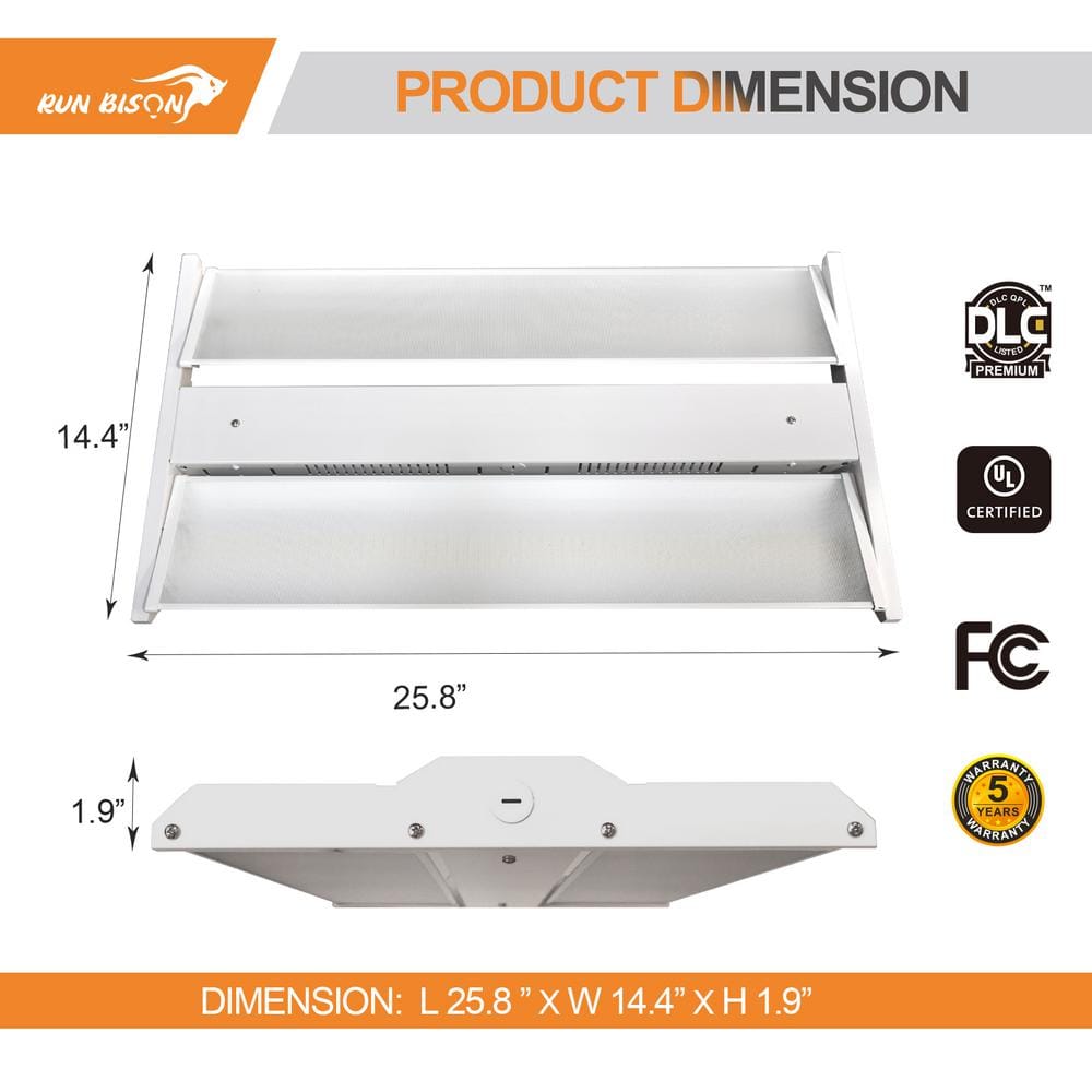 RUN BISON 2 ft. 850-Watt Equivalent 29700 Lumens Integrated LED Dimmable White Linear High Bay Light with Adjustable Panel, 5000K