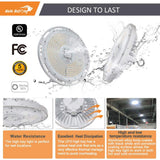 RUN BISON 8-Pack 10.6 in. White 450-Watt Equivalent Integrated LED UFO High Bay Light Fixture, 5000K 21750Lumens, 0-10V Dimmable