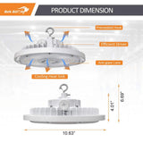 RUN BISON 8-Pack 10.6 in. White 450-Watt Equivalent Integrated LED UFO High Bay Light Fixture, 5000K 21750Lumens, 0-10V Dimmable