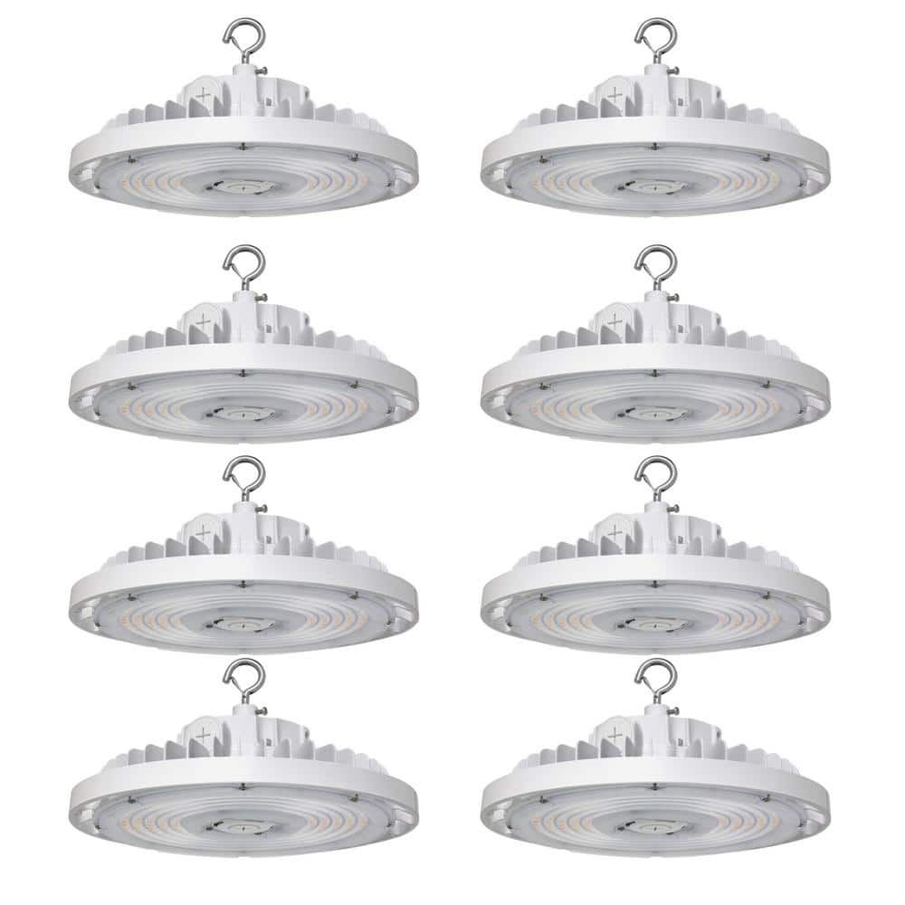 RUN BISON 8-Pack 10.6 in. White 450-Watt Equivalent Integrated LED UFO High Bay Light Fixture, 5000K 21750Lumens, 0-10V Dimmable