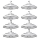 RUN BISON 8-Pack 10.6 in. White 450-Watt Equivalent Integrated LED UFO High Bay Light Fixture, 5000K 21750Lumens, 0-10V Dimmable