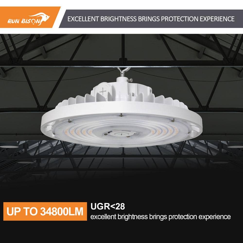 RUN BISON 13 in. 240W White Integrated LED UFO High Bay Light Garage Light, Up To 34800LM, 3000/4000/5000K, 0-Volt to 10-Volt
