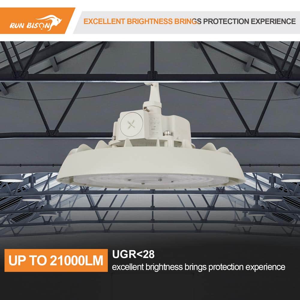 RUN BISON 10.4in. White 150W Integrated LED UFO High Bay Light Fixture, 4000K/5000K Up to 21000 Lumens, 0-10V Dimmable (4-PACK)
