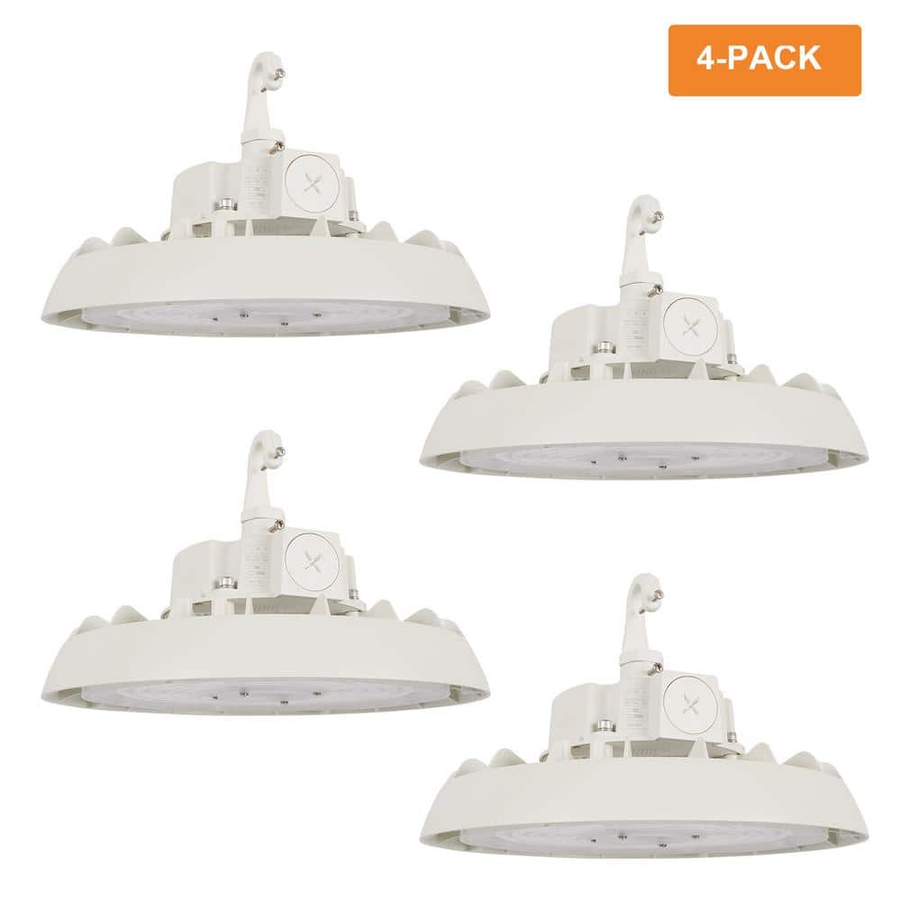 RUN BISON 10.4in. White 150W Integrated LED UFO High Bay Light Fixture, 4000K/5000K Up to 21000 Lumens, 0-10V Dimmable (4-PACK)