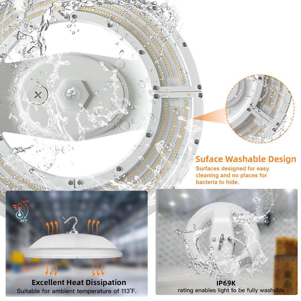 RUN BISON 15 in. White 30000 Lumens Integrated LED Dimmable UFO High Bay Light Fixture NSF Certified 50000K Daylight