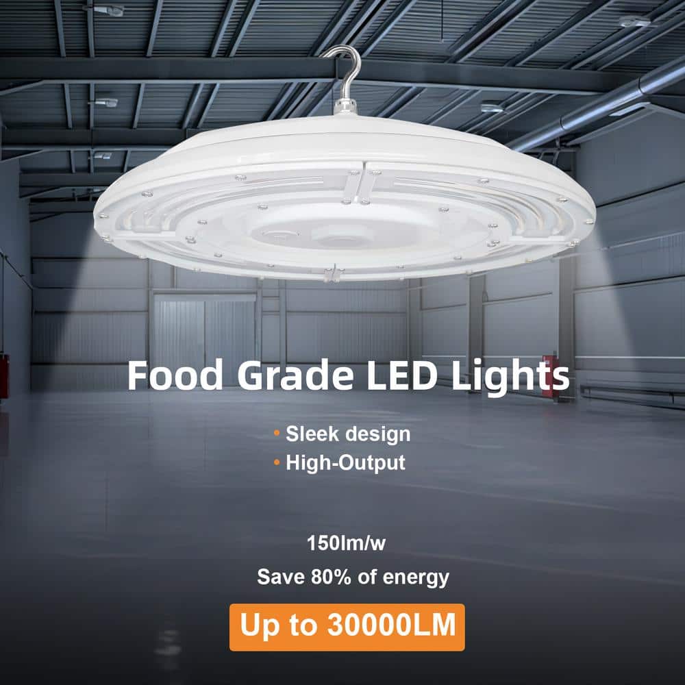RUN BISON 15 in. White 30000 Lumens Integrated LED Dimmable UFO High Bay Light Fixture NSF Certified 50000K Daylight