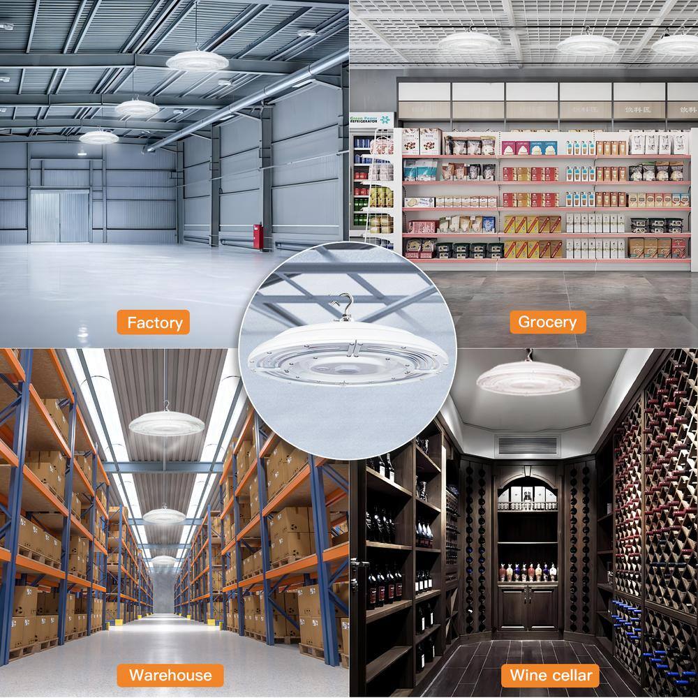 RUN BISON 15 in. White 30000 Lumens Integrated LED Dimmable UFO High Bay Light Fixture NSF Certified 50000K Daylight