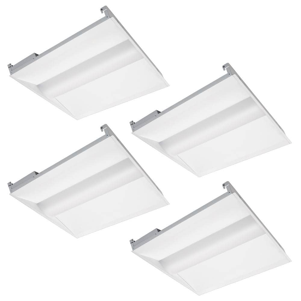 RUN BISON 2 ft. x 2 ft. 100W Equivalent White Dimmable 3500K-4000K-5000K Integrated LED Troffer Light, up to 5000 Lumens (4-Pack)