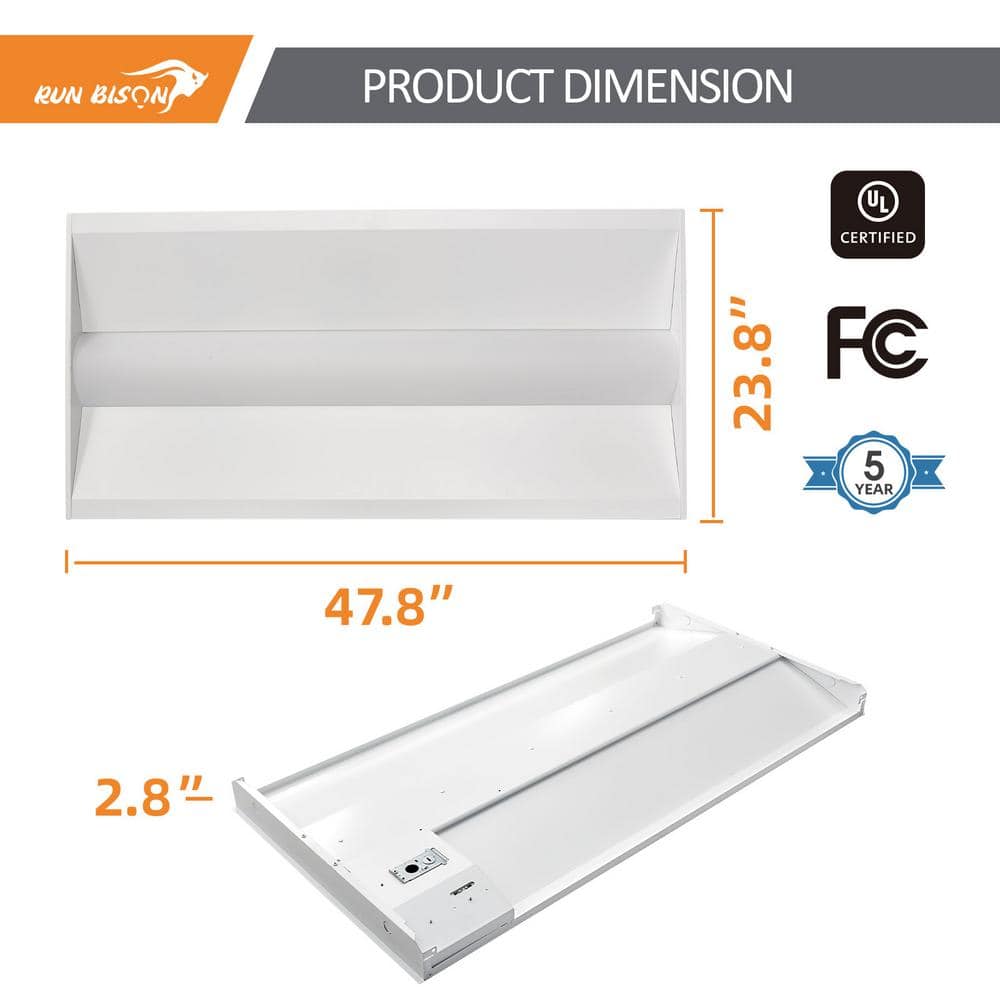 RUN BISON 2 ft. x 4 ft. 120W Equivalent White Dimmable 3500K-4000K-5000K Integrated LED Troffer Light, up to 5625-Lumens, UL