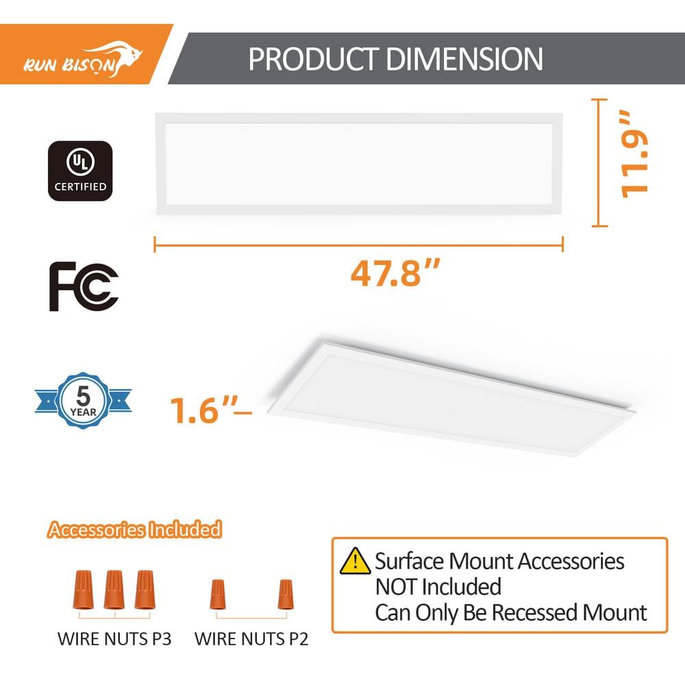 RUN BISON 1 ft. x 4 ft. Dimmable White CCT and Wattage Selectable Integrated LED Back-Lit Flat Panel Light