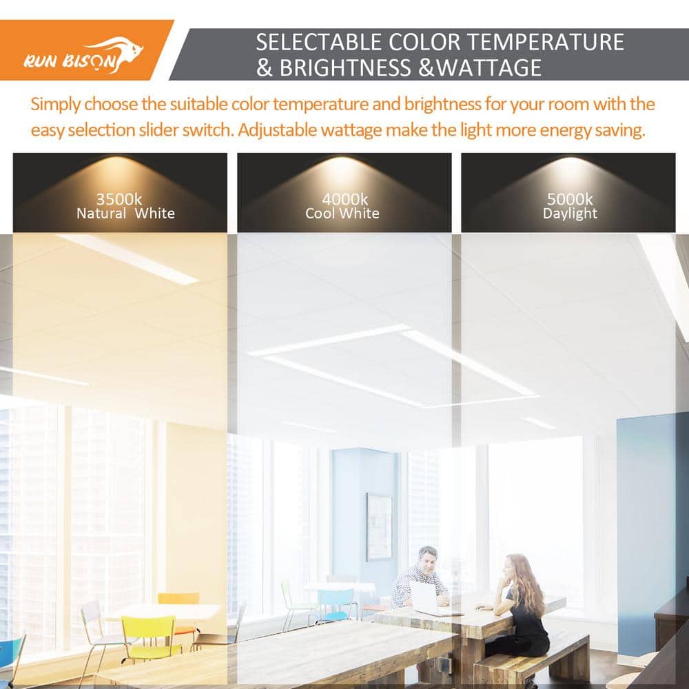 RUN BISON 1 ft. x 4 ft. Dimmable White CCT and Wattage Selectable Integrated LED Back-Lit Flat Panel Light