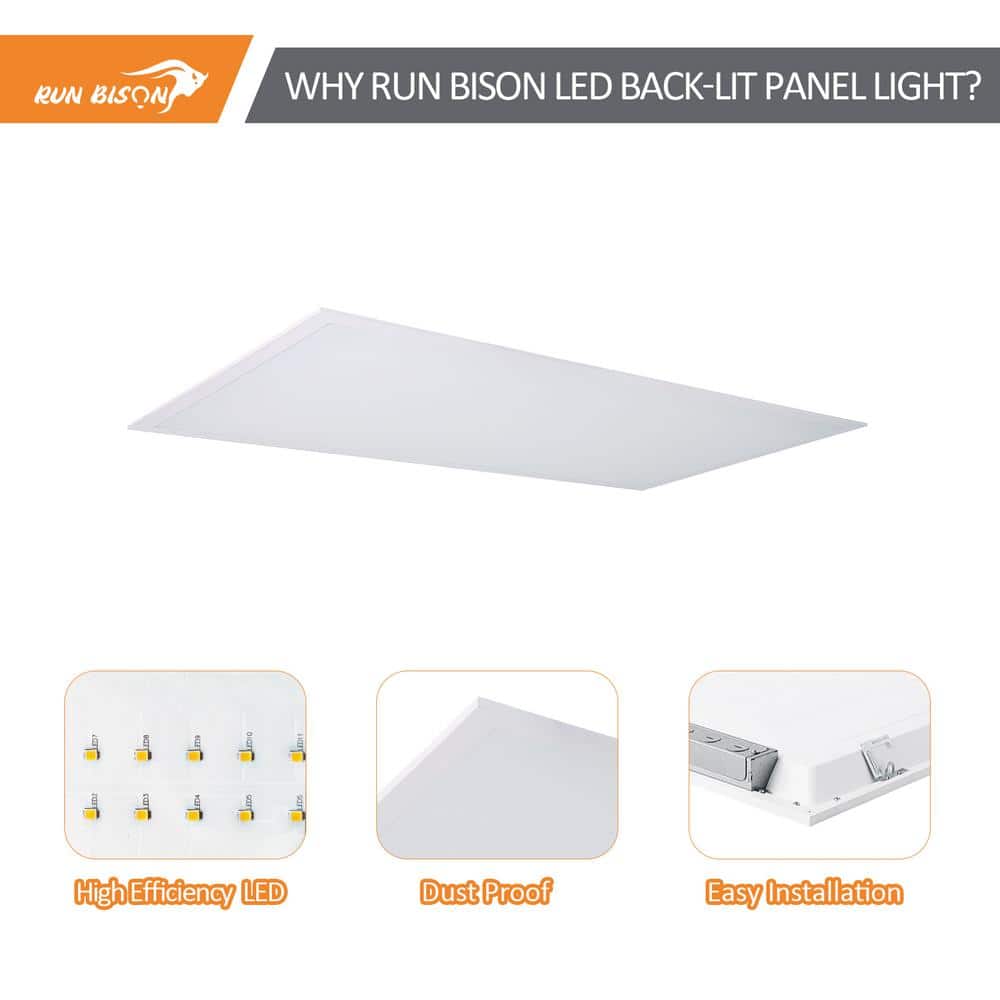 RUN BISON 1 ft. x 4 ft. Dimmable White CCT and Wattage Selectable Integrated LED Back-Lit Flat Panel Light