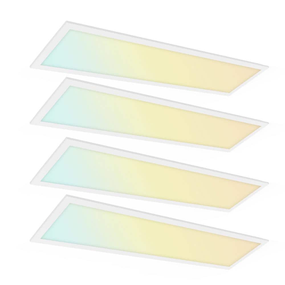 RUN BISON 1 ft. x 4 ft. White 2750/3300/4400 Lumens Integrated LED Panel Light Troffer Light, 3500/4000/5000K (4-Pack)