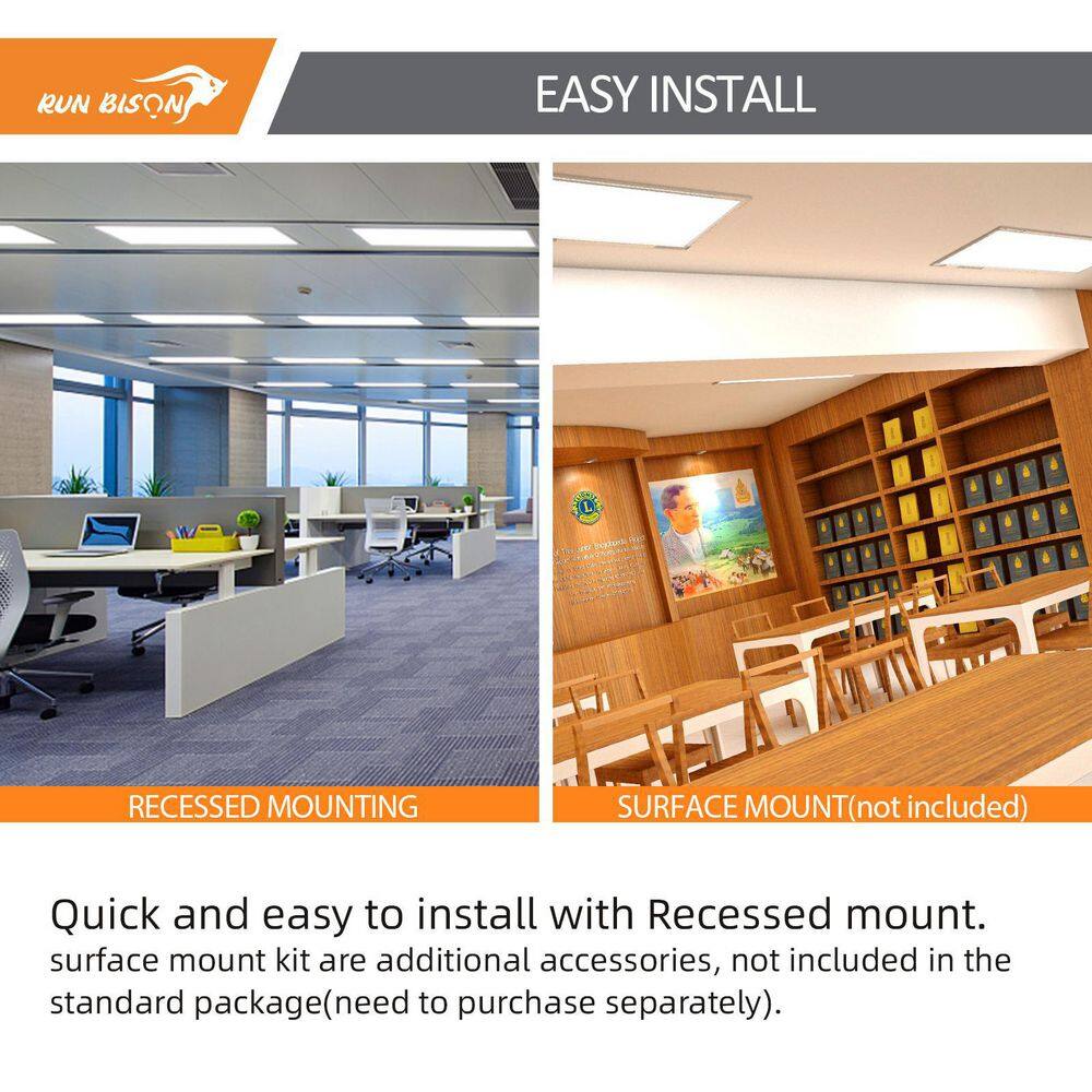 RUN BISON 1 ft. x 4 ft. White 2750/3300/4400 Lumens Integrated LED Panel Light Troffer Light, 3500/4000/5000K (4-Pack)