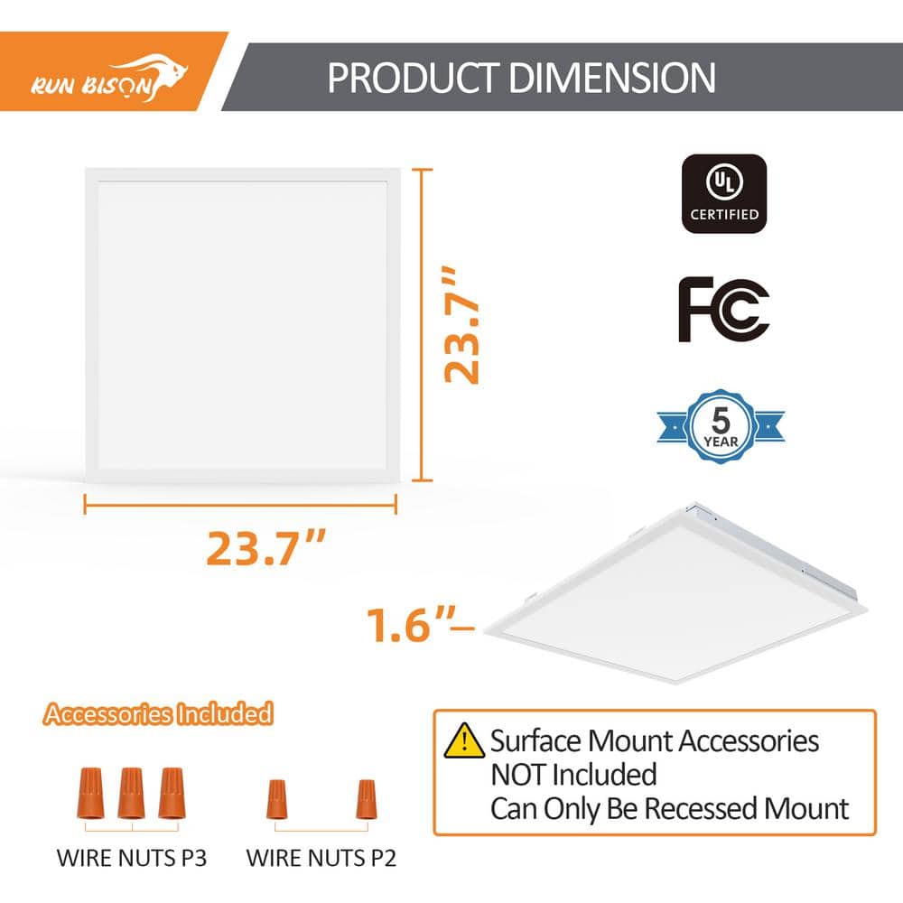 RUN BISON 2 ft. x 2ft. Dimmable White CCT and Wattage Selectable Integrated LED Back-Lit Flat Panel Light