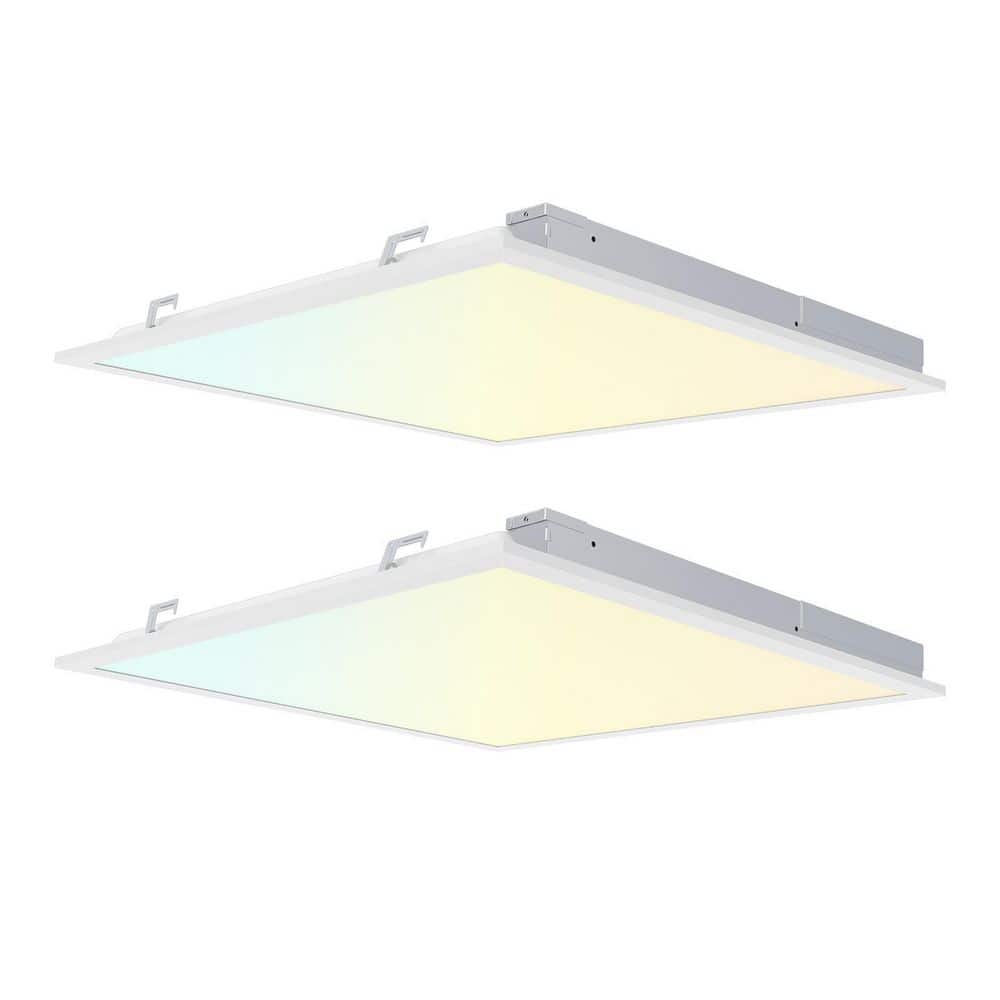 RUN BISON 2-PACK 2 ft. x 2 ft. Dimmable White CCT And Wattage Selectable Integrated LED Back-Lit Panel Light, 2750-3300-4400Lumens